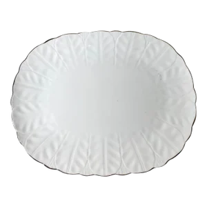 1980s Aynsley John England “Spring Crocus” Large Serving Platter - Rectangular, Glossy White, Crocus Design & Platinum Trim