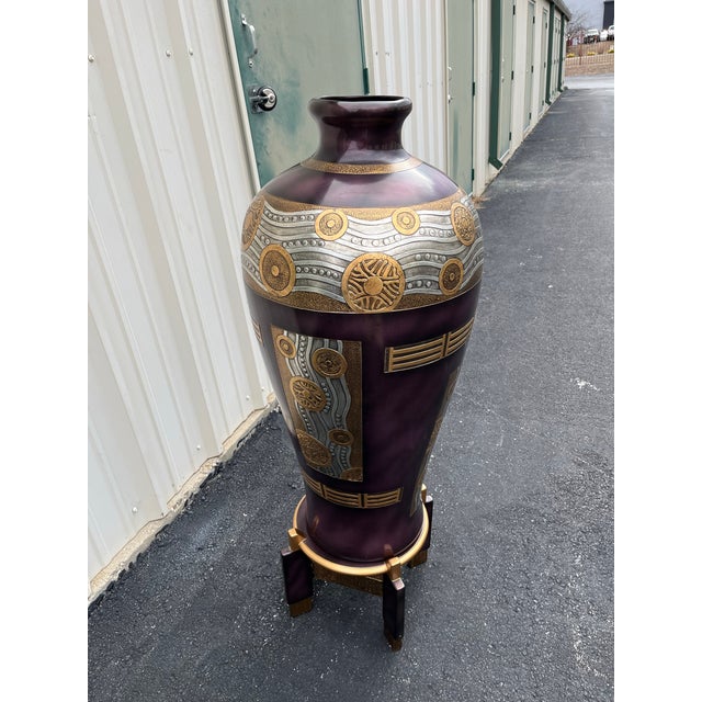 Purple Chinoiserie Postmodern 4' Decorative Floor Vase and Stand by Artmax For Sale - Image 8 of 12