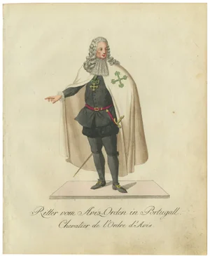 Schwan, Knight of the Aviz Order in Portugal, 18th Century, Hand-Colored Engraving