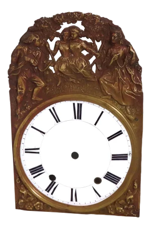 Fancy Antique Victorian French Embossed Brass With Porcelain Enameled Clock Dial - Mid 19th Century