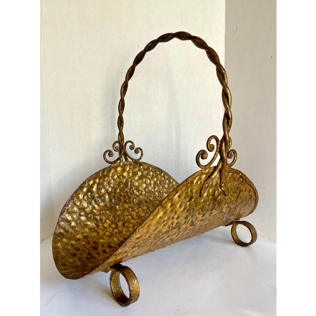 Gold Vintage Gilt Gold Hammered Metal Firewood Holder For Sale - Image 8 of 9
