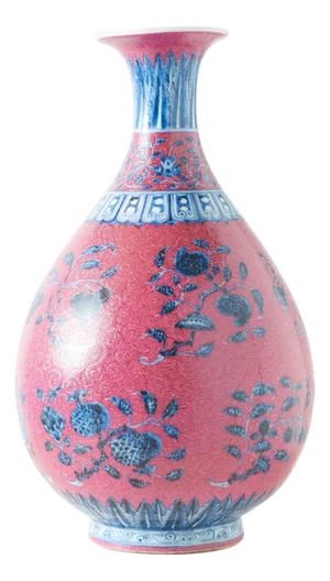 Vase with Blue and White Lotus Decoration on Pink Ground
