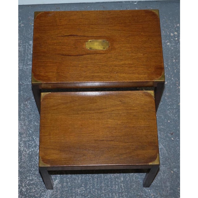 Vintage Kennedy Military Campaign Nest of Two Tables Brass Detail from London Harrods, Set of 2 For Sale - Image 3 of 12