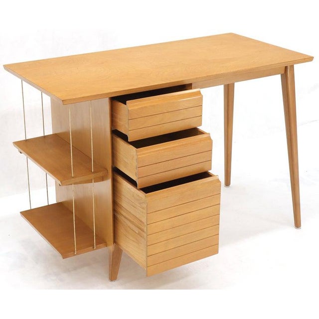 Light Birch Single Pedestal Petit Desk With Bookcase and Three Drawers
