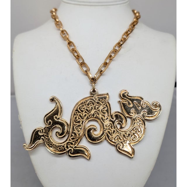 Vintage 1972 Signed Napier Goldtone Dragon Pendant Necklace For Sale - Image 9 of 11