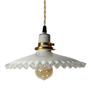 French White Opaline Glass “Frill” Pendant Light, 1930s For Sale
