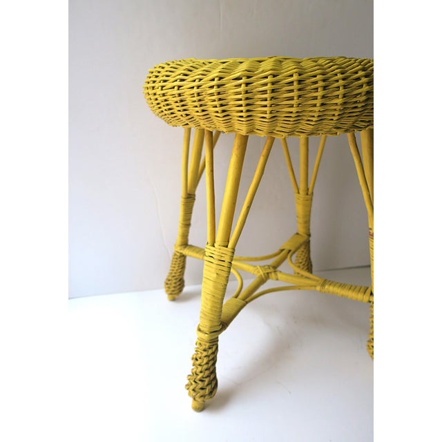 Wood Wicker Stool Yellow For Sale - Image 7 of 12