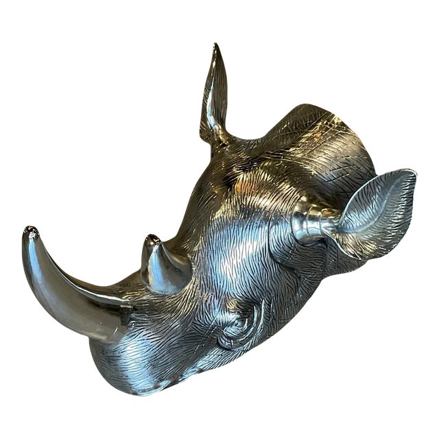 Late 20th Century Wall Mounted Cast Aluminum Rhino Sculpture For Sale