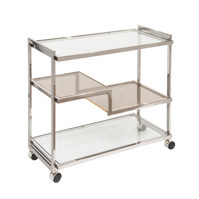 Modern Italian Modern Drinks Cart or Bar Trolley of Chrome and Brass For Sale - Image 3 of 15
