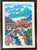 Vintage Chinese-style framed art print featuring a colorful rural village scene with figures, mountains, and flowering...