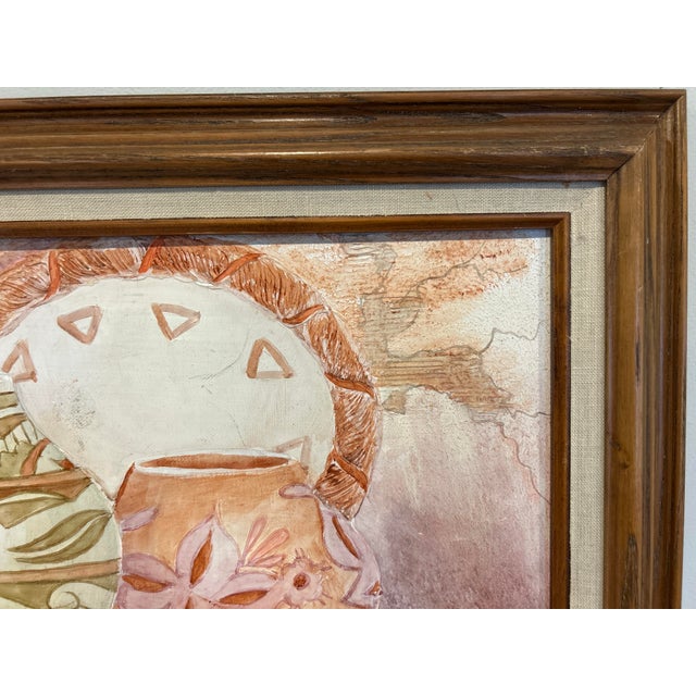 Vintage Myung "Mario" Jung Original Southwestern Pottery Still Life Sand & Oil Painting - Framed 16x20 For Sale - Image 4 of 18