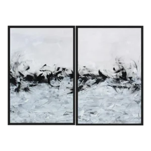 Black White Modern Abstract Framed Canvas Art Print Large Set