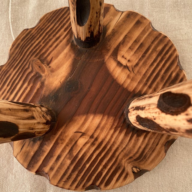 Vintage Brutalist Hand Carved Tripod Milking Stool For Sale - Image 11 of 12