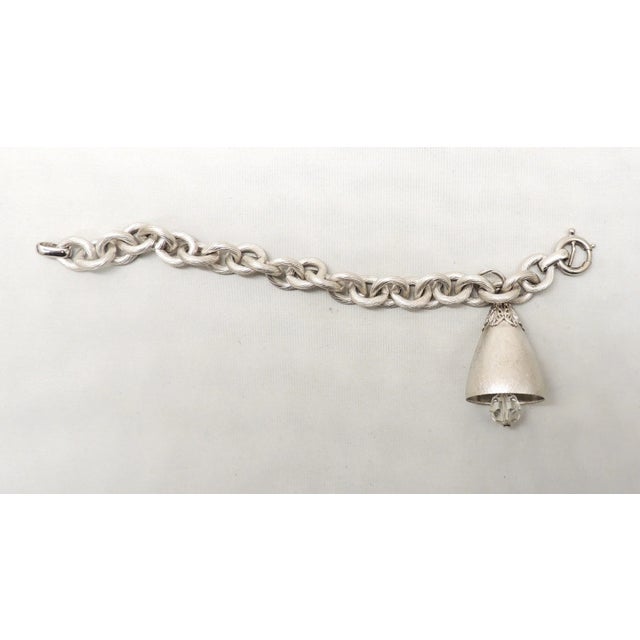 Metal Vintage Signed Napier Rhodium Plated "Wedding Bell" Charm Bracelet For Sale - Image 7 of 7