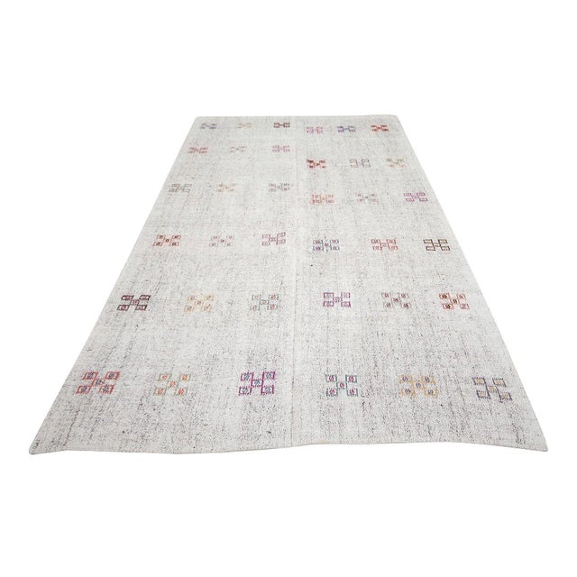 Handwoven vintage modern kilim rug from Adana region of Turkey. Approximately 55-65 years old. In very good condition.