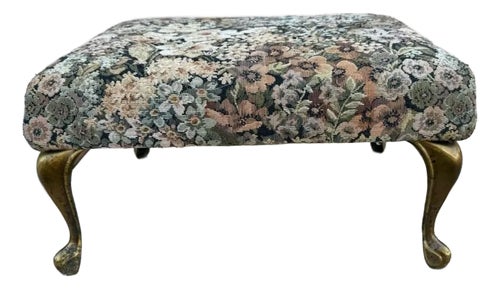 Late 20th Century Vintage Queen Anne Style Stool Floral