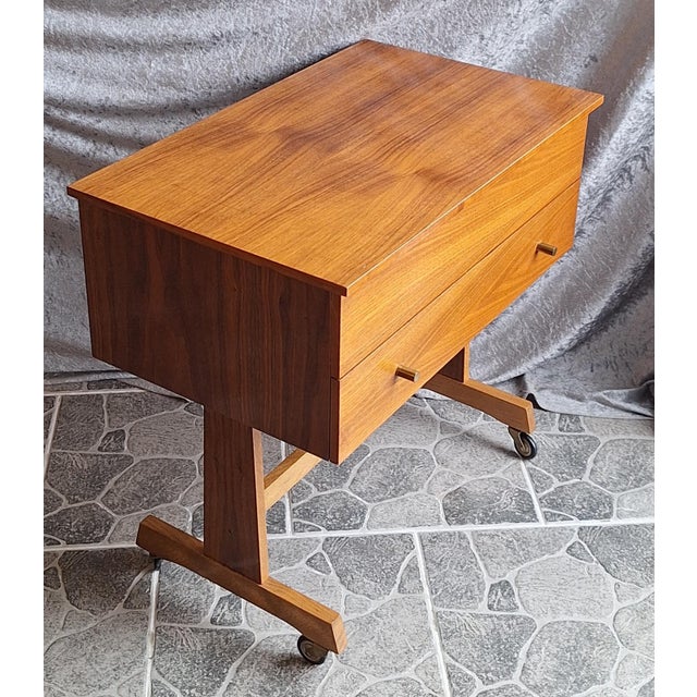 Wood Vintage German Sewing Table on Wheels in Walnut, 1960s For Sale - Image 7 of 11