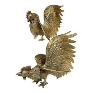 Mid-Century Brass Fighting Rooster- a Pair