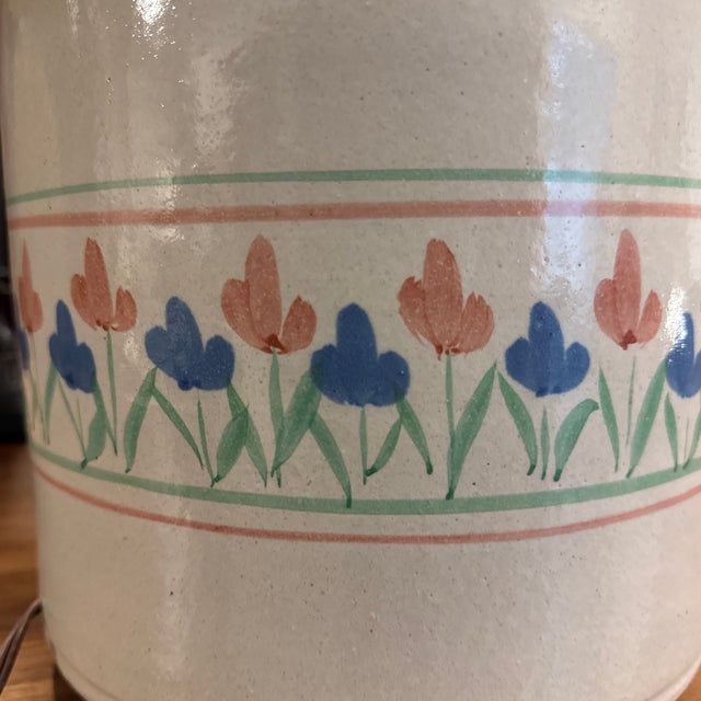 Late 20th Century Floral Stoneware Jug Table Lamp For Sale - Image 11 of 12