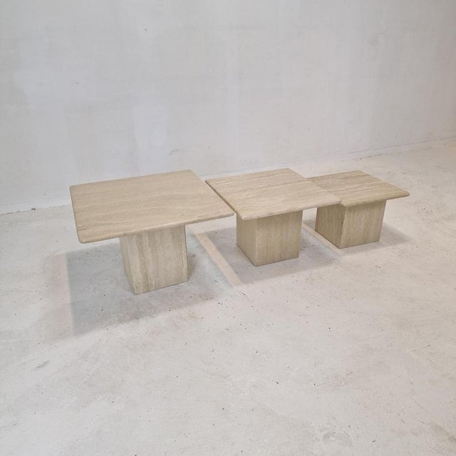 Mid-Century Modern Italian Travertine Coffee or Side Tables, 1980s, Set of 3 For Sale - Image 3 of 17