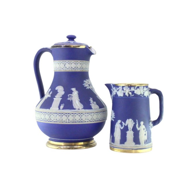 Metal Wine Jug and Mug in Relief Porcelain with Roman Figures and Silver Applications, Set of 2 For Sale - Image 7 of 7