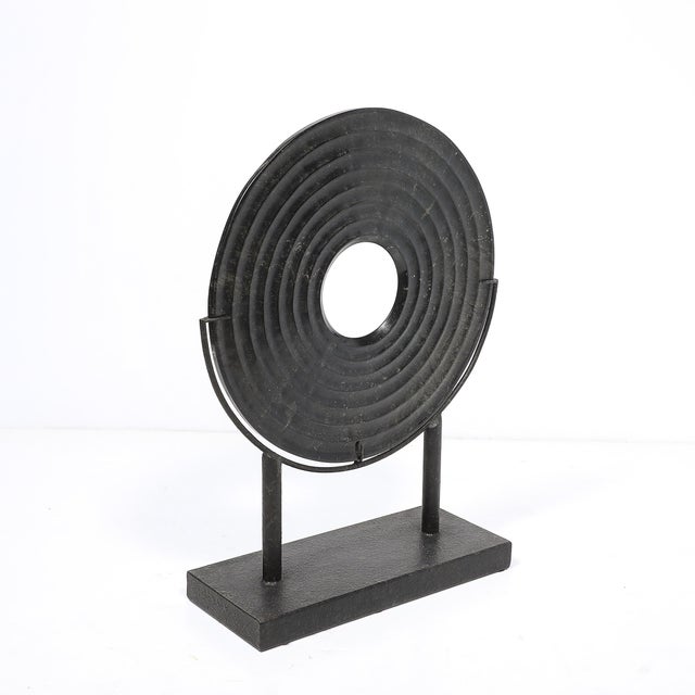 Stone Mid-Century Modernist Bi-Disc Sculpture in Black Sandstone by Holly Hunt For Sale - Image 7 of 13