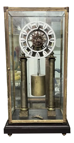 Large Skeleton Clock with Case and Key