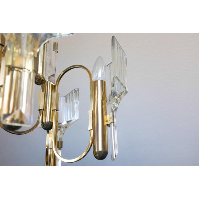 Vintage Brass and Crystal 9-Light Chandelier by Gaetano Sciolari for Sciolari, 1970s For Sale - Image 6 of 18