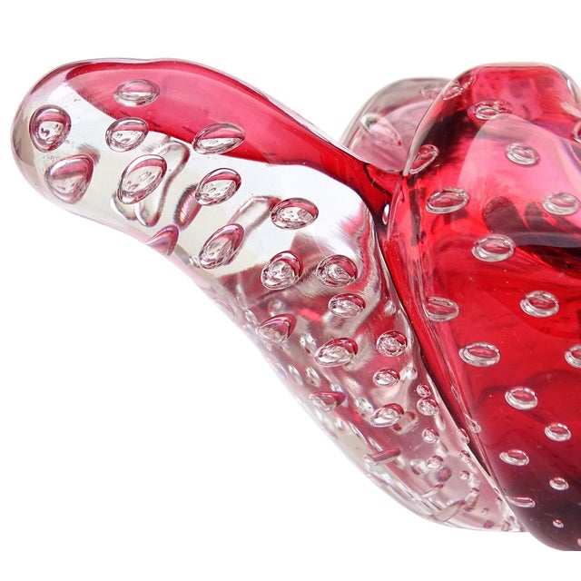 Glass Murano Seguso Vetri d'Arte Cranberry Red Sommerso Bubbles Italian Art Deco Glass Vintage Cigar Ashtray Bowl For Sale - Image 7 of 9