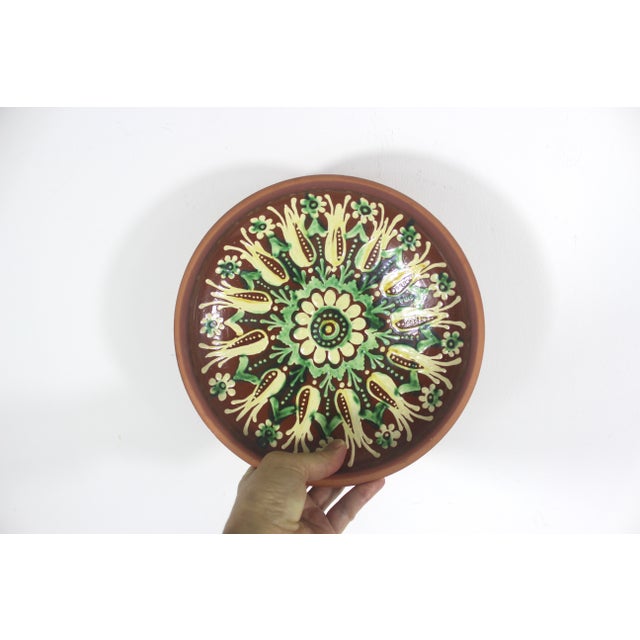 Vintage Signed Hand Painted Clay Hanging Plate or Bowl Folk Art For Sale - Image 4 of 9
