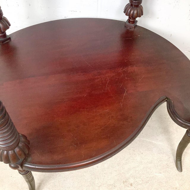 Wood Antique Mahogany Two-Tier Kidney Table With Bobbin Turned Legs and Brass Feet For Sale - Image 7 of 12