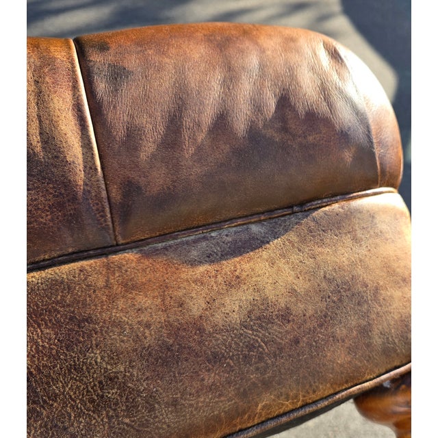 Mid 20th Century Lee Industries Tufted Leather Ottoman on Casters For Sale In Washington DC - Image 6 of 8