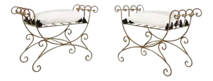 Pair of Hollywood Regency Wrought Iron Curule Benches