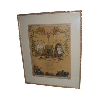 1908 Original Framed Marriage Certificate For Sale
