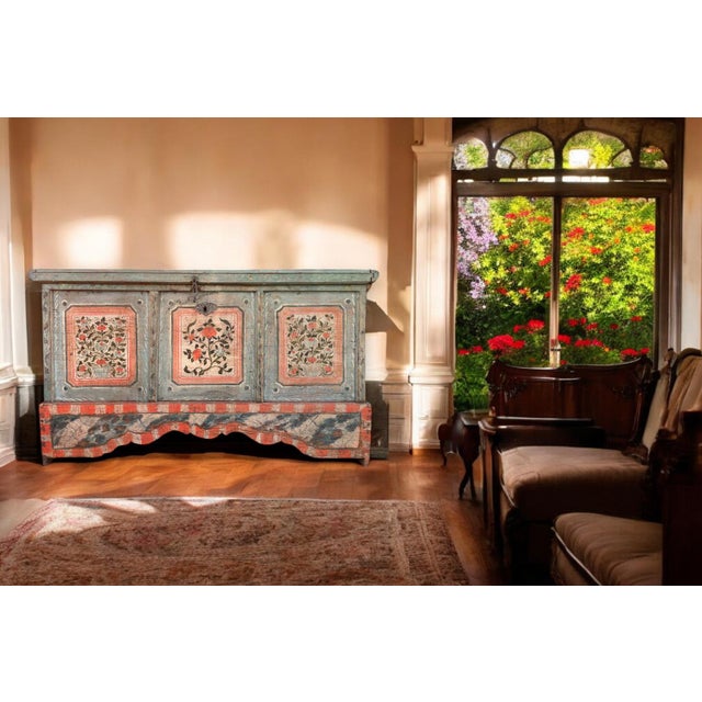 Early 19th Century Light Blue Floral Painted Blanket Chest For Sale - Image 11 of 18