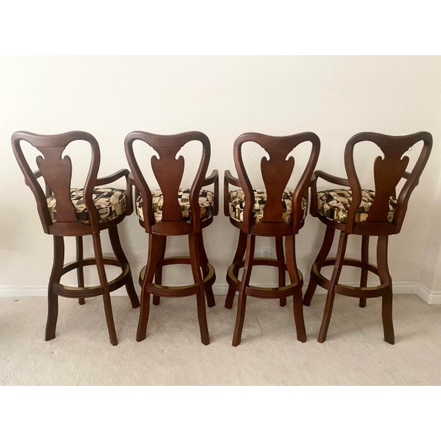 Late 20th Century Exquisite Cherry Custom Swivel Bar Stools Set of Four Excellent Mint Condition For Sale - Image 4 of 18