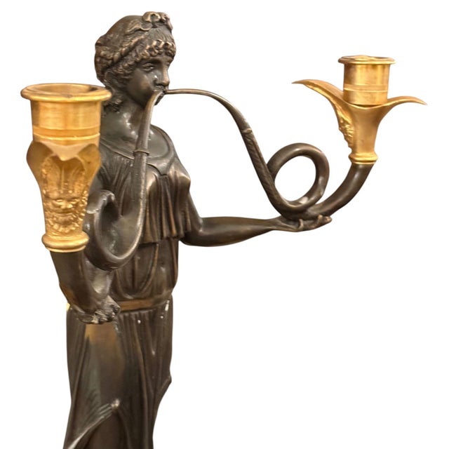 Pair of French 19th Century Empire Style Bronze, Ormolu & Marble Candelabras. For Sale - Image 9 of 11