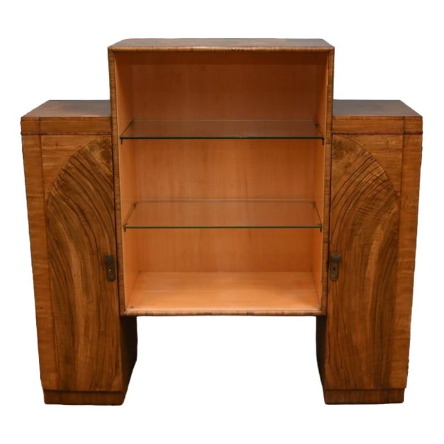 Art Deco Figured Walnut Display Cabinet, 1930 For Sale