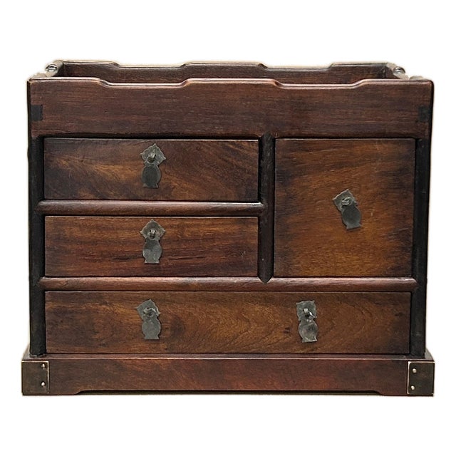 Oriental Small Drawer Burl Pattern Accent Treasure Chest Box For Sale
