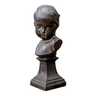 Vintage Cast Bronze Bust of Baby For Sale