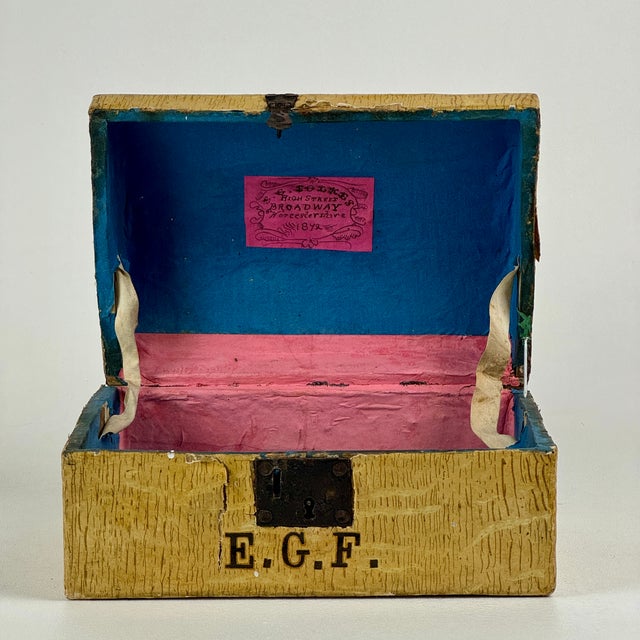 American Antique Labeled Doll/Keepsake Box With Metal Handle & Lock, Circa 1842 For Sale - Image 3 of 11