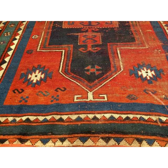 Antique Fachralo Kazak Prayer Rug, Handwoven Wool, Persimmon & Green, 4' X 6' For Sale - Image 4 of 8