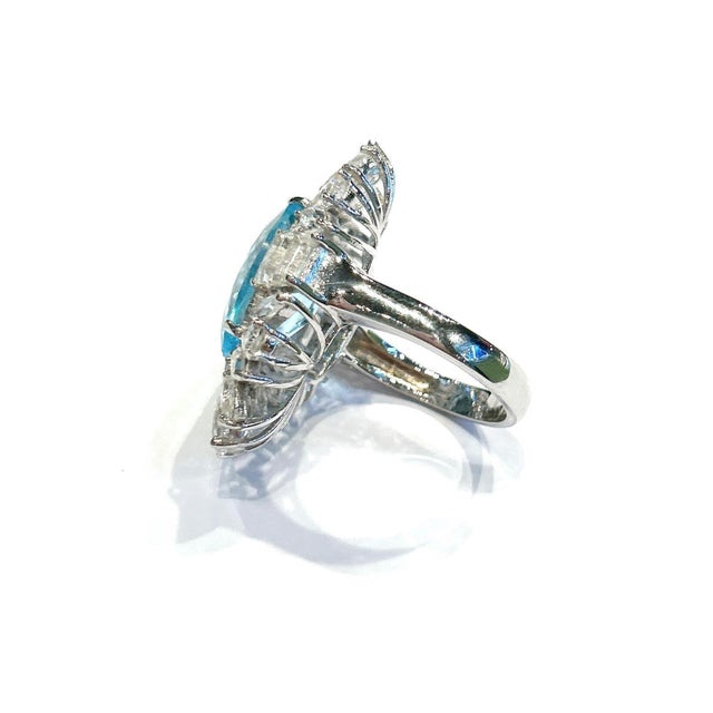 Bochic “Capri” Vintage Blue Topaz Ring Set In 18K White Gold & Silver For Sale - Image 10 of 10