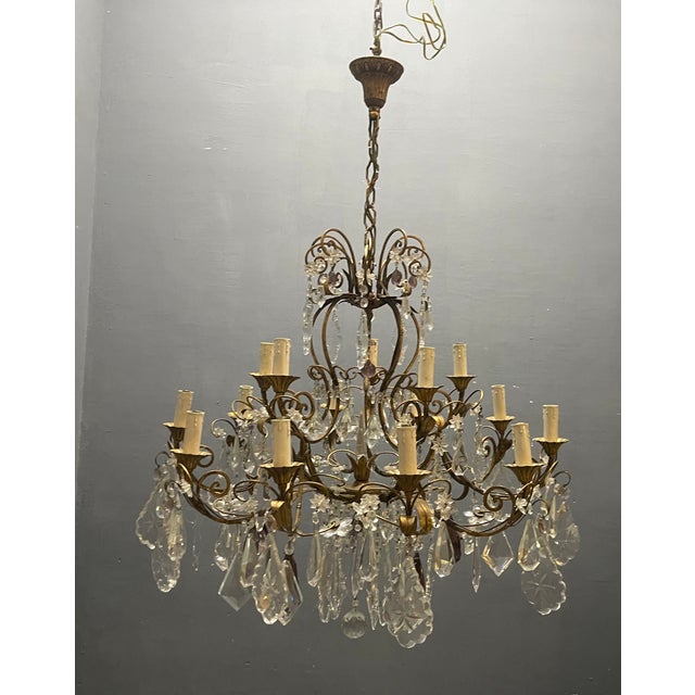 Large Florentine Tole Chandelier with Murano Glass Flowers, Italy, 1950s For Sale - Image 6 of 18