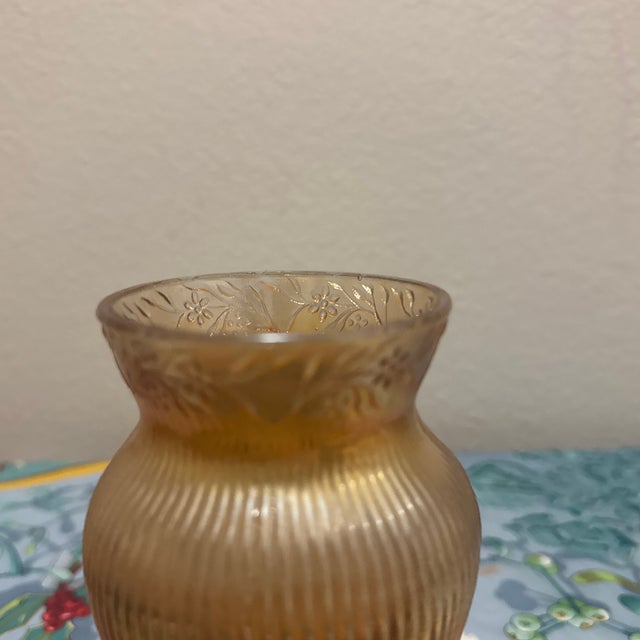 American 1920s Early American Carnival Glass "Prism & Daisy Band" Marigold Ribbed Vase For Sale - Image 3 of 7