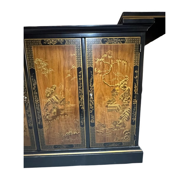 Drexel Et Cetera Collection Black Lacquer Chinoiserie Flip-Top Buffet Server, 1970s For Sale In Miami - Image 6 of 18