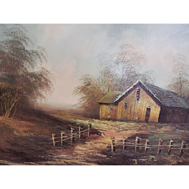 Vintage Woodland Lake Oil Painting on Canvas, Gold Frame, Signed, 1980s, Large For Sale - Image 14 of 18