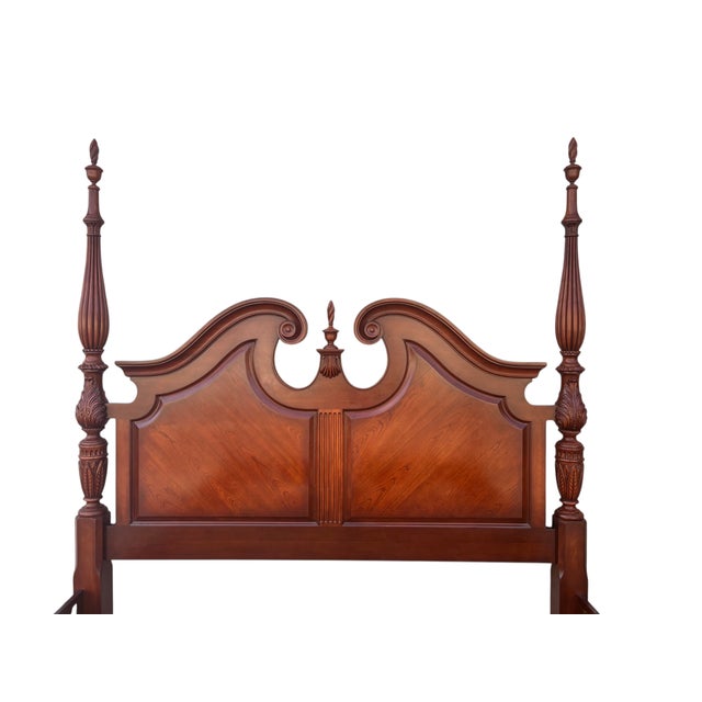 Thomasville Collectors Cherry King Size Poster Bed Carved Headboard Chippendale For Sale - Image 13 of 18