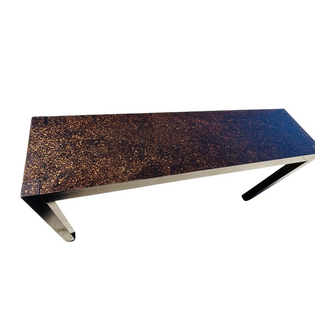 Mid 20th Century Drexel Parsons Console Table | Faux Tortoise Drip Glaze | Milo Baughman Style For Sale - Image 6 of 12