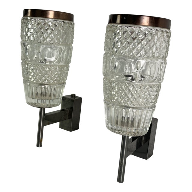 Rostrato Glass Wall Lamps, 1950s, Set of 2 For Sale